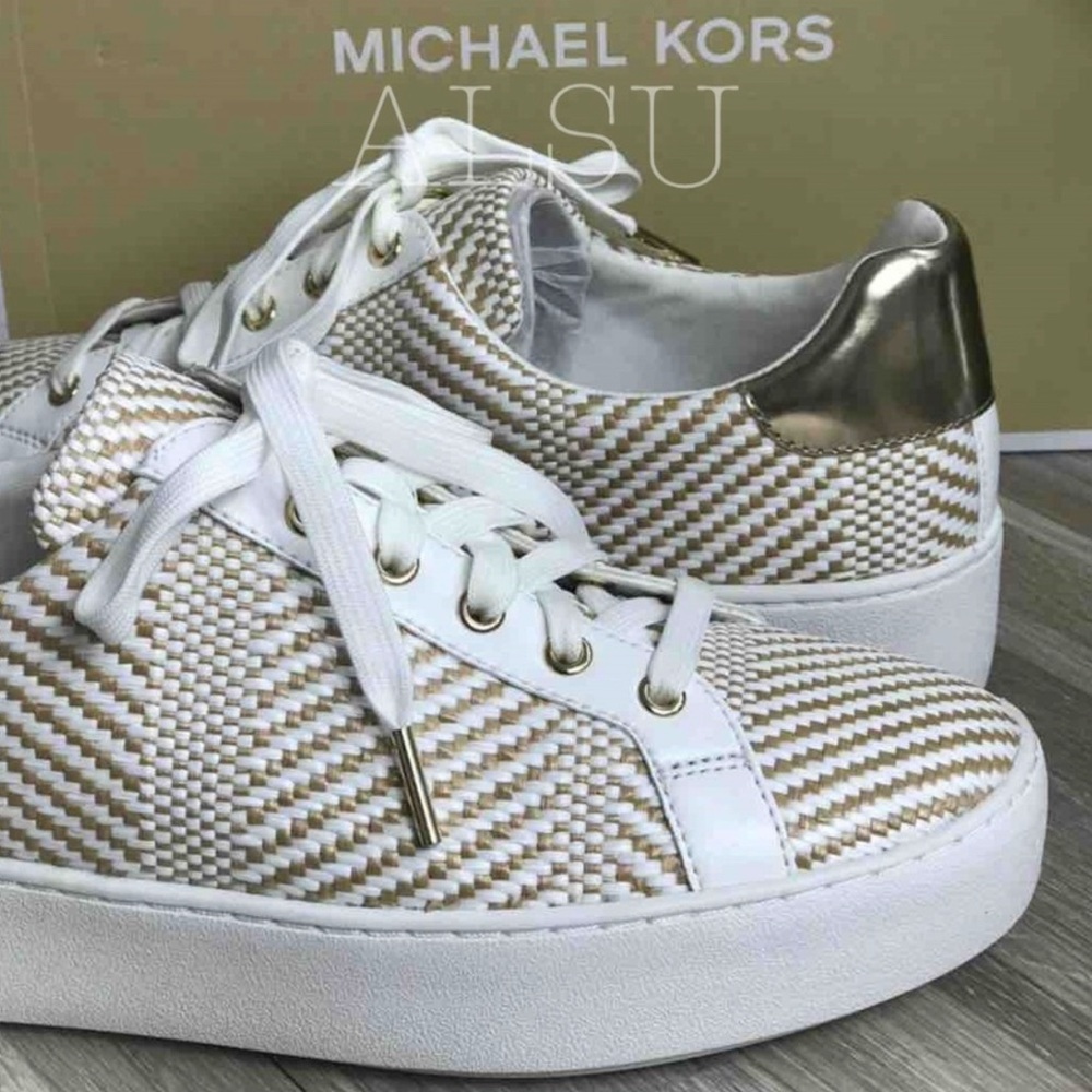 🌸Sale🌸 Michael Kors Poppy Lace Up Diagonal Weave Natural Size 9.5 49S9POFS3D - Picture 6 of 8